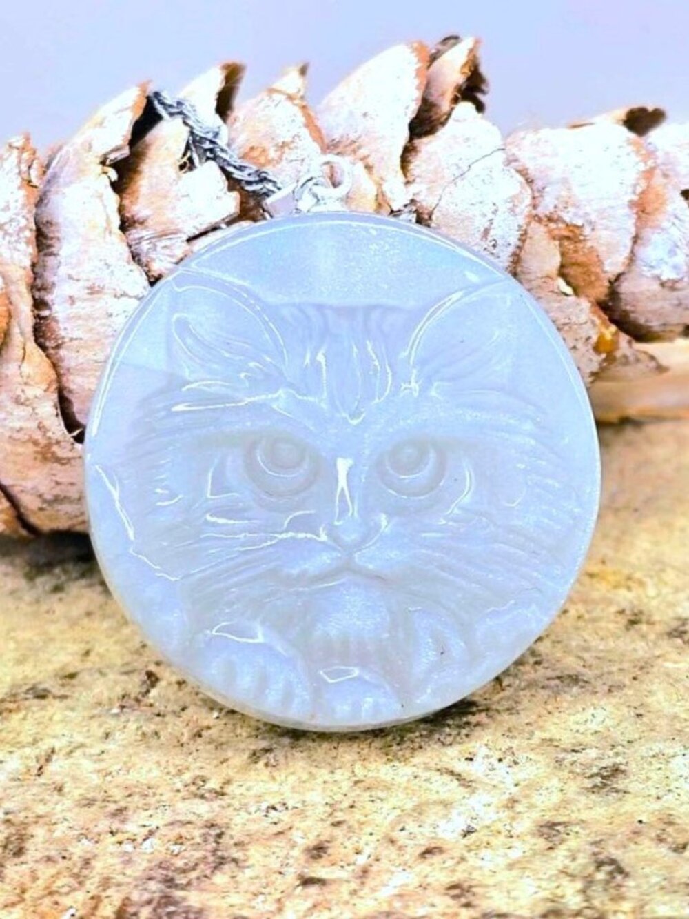 Carved Moonstone Cat Face Pendant • 1.2" Crystal Necklace • Soft Glow Gemstone